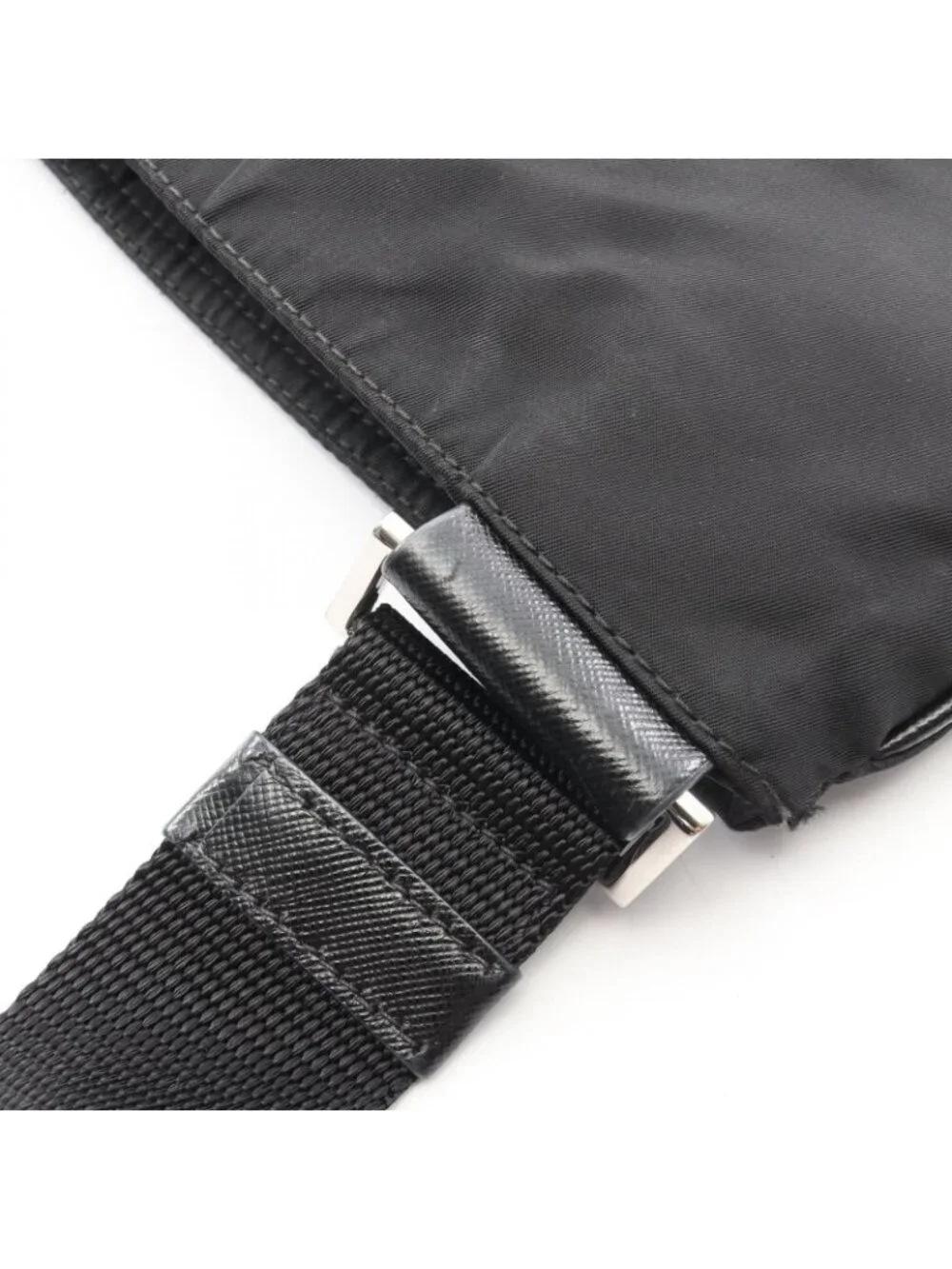 Prada Shoulder Bag Tessuto Saffiano Black Nylon Leather Triangle Logo